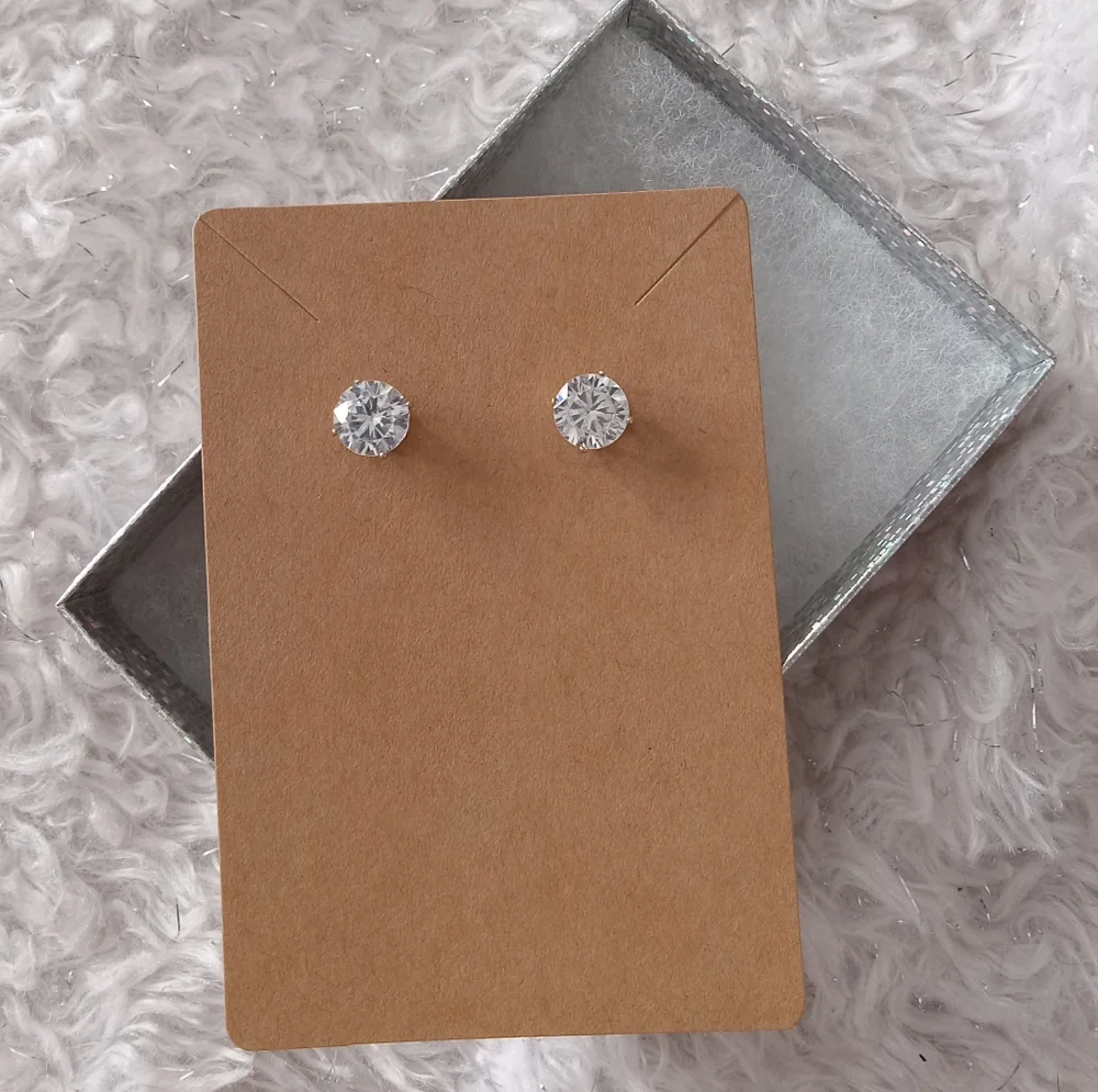 Sterling Silver White CZ Post Earrings - Picture 1 of 5